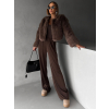 Hnědý krátký faux fur kožešinový kabátek ANNELIT (Veľkosť M/L)