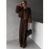 Hnědý krátký faux fur kožešinový kabátek ANNELIT (Veľkosť M/L)