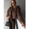 Hnědý krátký faux fur kožešinový kabátek ANNELIT (Veľkosť M/L)