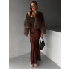Hnědý krátký faux fur kožešinový kabátek ANNELIT (Veľkosť M/L)