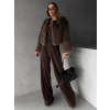 Hnědý krátký faux fur kožešinový kabátek ANNELIT (Veľkosť M/L)