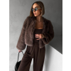 Hnědý krátký faux fur kožešinový kabátek ANNELIT (Veľkosť M/L)