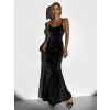 Čierne dlhé flitrované šaty STYX na ramienka