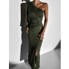 Kaki spoločenské dlhé šaty DUFOUR na jedno rameno