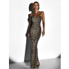 Leopardie elegantné dlhé šaty ALJOSA na ramienka