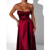 Bordové saténové dlhé šaty GYBRAL s korzetom