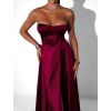 Bordó saténové dlouhé šaty GYBRAL s korzetem (Veľkosť ONESIZE)