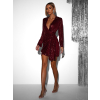 Bordó zavinovacie flitrované krátke šaty KORORA s dlhým rukávom