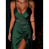 Smaragdové dlhé saténové šaty ARANKA s výstrihom