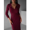 Vínové dlhé džersejové šaty ARTUDO s golierom