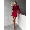 Červené flitrované krátke šaty LESEK s mašľou