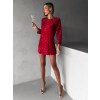 Červené flitrované krátke šaty LESEK s mašľou