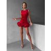 Červené zamatové krátke šaty FRANCHO s balónovou sukňou