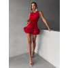 Červené zamatové krátke šaty FRANCHO s balónovou sukňou