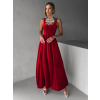 Červené vypasované zamatové dlhé šaty GAZMA