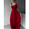 Červené vypasované zamatové dlhé šaty GAZMA