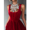 Červené vypasované zamatové dlhé šaty GAZMA