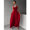 Červené vypasované zamatové dlhé šaty GAZMA