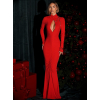 Červené elegantné dlhé šaty DEBIRA s retiazkou a výstrihom
