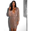 Hnedé krátke flitrované šaty LEVELY s výstrihom