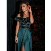 Smaragdové plesové saténové dlhé šaty EBOLIA