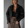 Čierna krátka koženková biker bunda BENEDIKTA