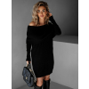 Čierne krátke svetrové šaty FAMULAN s odhalenými ramenami