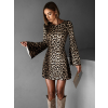 Leopardie krátke šaty AGNETA s dlhým rukávom