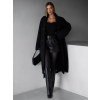 Čierny dlhý flaušový kabát KERRYL s gombíkmi