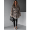 Hnědý faux fur kožešinový delší kabátek ALBERTO s páskem (Veľkosť M/L)