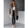 Hnědý faux fur kožešinový delší kabátek ALBERTO s páskem (Veľkosť M/L)