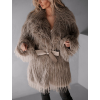 Hnědý faux fur kožešinový delší kabátek ALBERTO s páskem (Veľkosť M/L)