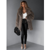 Hnědý faux fur kožešinový delší kabátek ALBERTO s páskem (Veľkosť M/L)