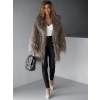 Hnědý faux fur kožešinový delší kabátek ALBERTO s páskem (Veľkosť M/L)