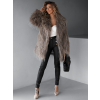 Hnědý faux fur kožešinový delší kabátek ALBERTO s páskem (Veľkosť M/L)