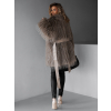 Hnědý faux fur kožešinový delší kabátek ALBERTO s páskem (Veľkosť M/L)