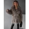 Hnědý faux fur kožešinový delší kabátek ALBERTO s páskem (Veľkosť M/L)