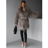 Hnedý faux fur kožušinový dlhší kabátik ALBERTO s opaskom