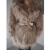 Hnědý faux fur kožešinový delší kabátek ALBERTO s páskem (Veľkosť M/L)