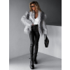 Šedý faux fur kožešinový kabátek BRUNA se žíháním (Veľkosť ONESIZE)