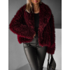 Vínový kožešinový faux fur kabátek PESHA (Veľkosť M/L)