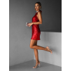 Červené krátke flitrované šaty FJODOR s odhaleným chrbtom