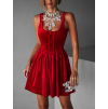 Červené krátke zamatové vypasované šaty KALLIAS