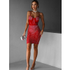 Červené trblietavé koktailové šaty ETTOREL s kamienkami
