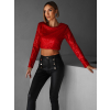 Červený flitrovaný crop top PETROMILA s vycpávkami (Veľkosť ONESIZE)
