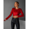 Červený flitrovaný crop top PETROMILA s vycpávkami (Veľkosť ONESIZE)