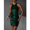 Smaragdové krátke flitrované šaty FJODOR s odhaleným chrbtom