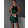 Smaragdové krátke flitrované šaty FJODOR s odhaleným chrbtom