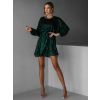 Smaragdové krátke vypasované flitrované šaty HELION