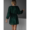Smaragdové krátke vypasované flitrované šaty HELION